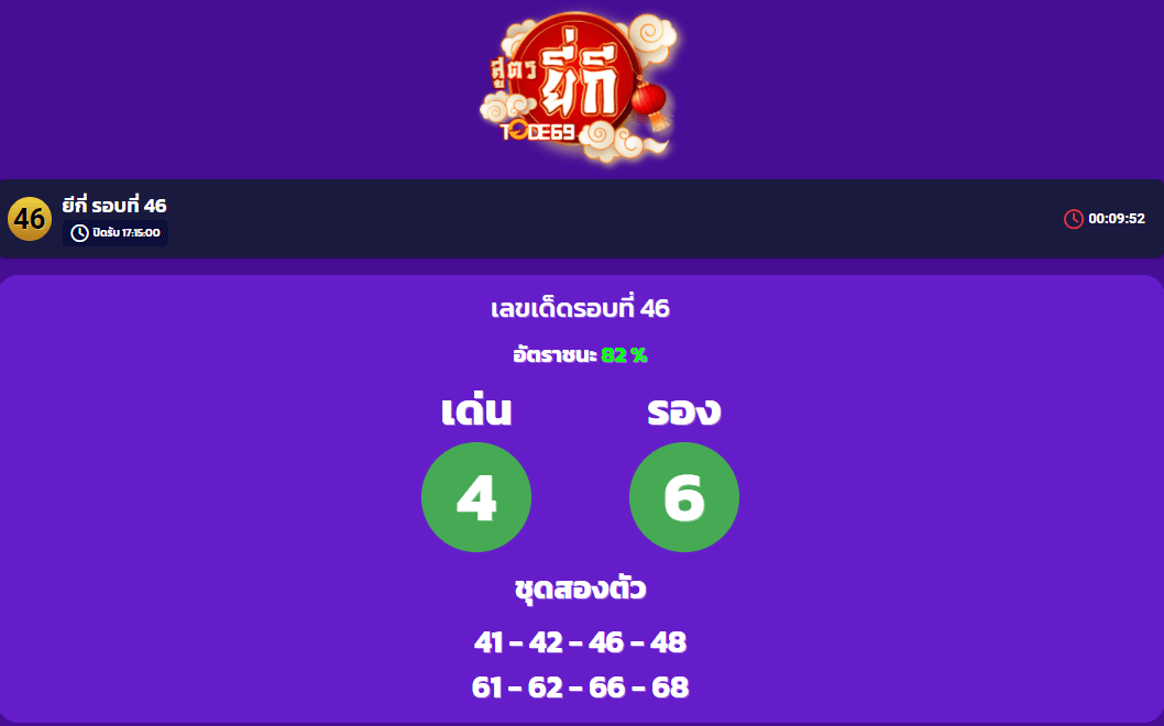ตัวอย่างเลขเด็ดจากสูตรหวยยี่กี
