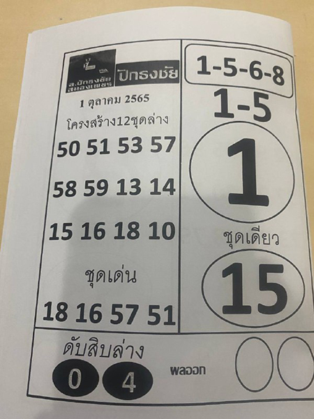 เลขเด็ดปักธงชัยงวด 1/10/65