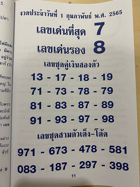 เลขคู่มือเสี่ยงโชค1/2/65