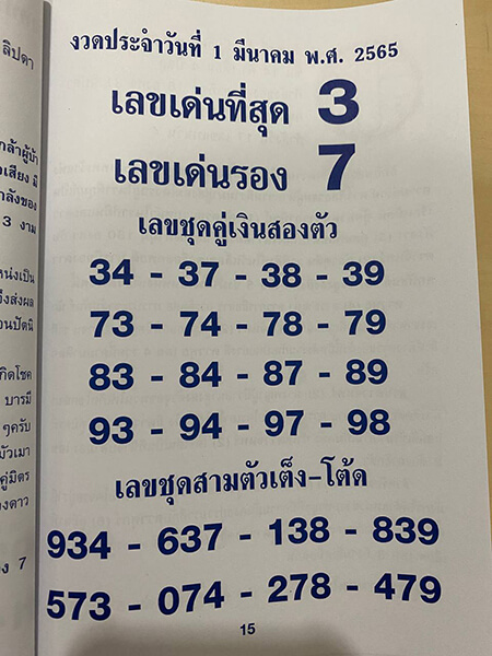 เลขคู่มือเสี่ยงโชค1/3/65