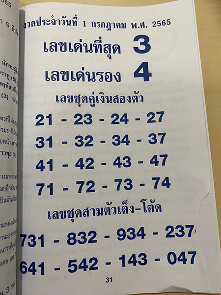 เลขคู่มือเสี่ยงโชค1/7/65