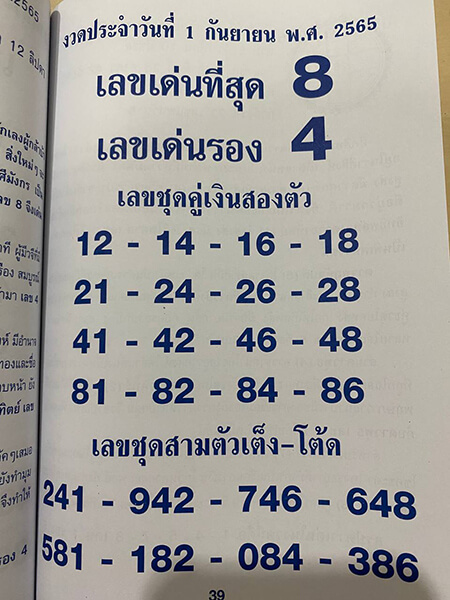 หวยคู่มือเสี่ยงโชค1/9/65