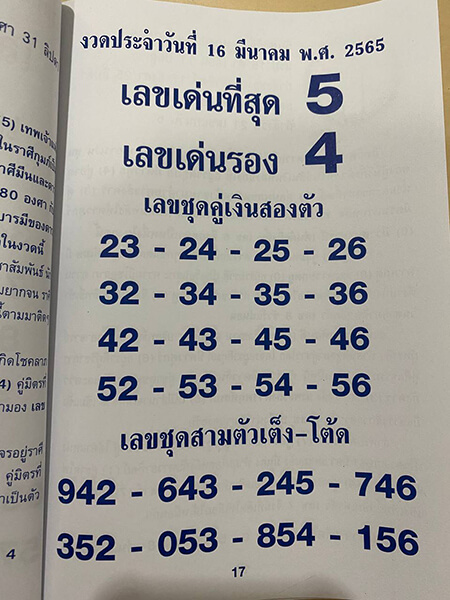 คู่มือเสี่ยงโชค16/3/65