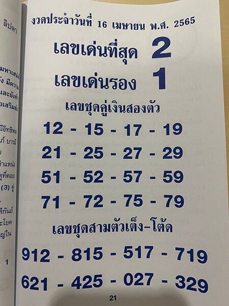 คู่มือเสี่ยงโชค16/4/65