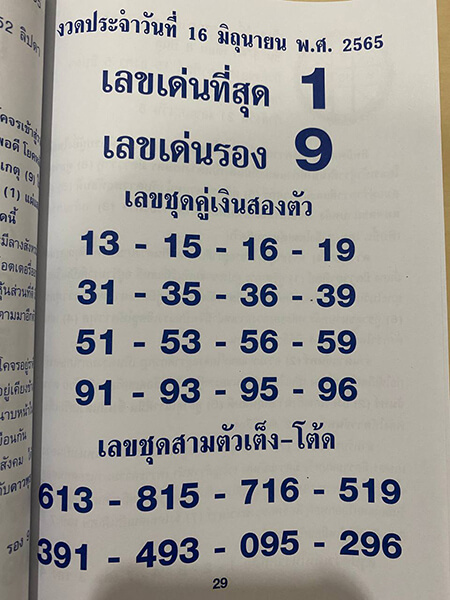 คู่มือเสี่ยงโชค16/6/65