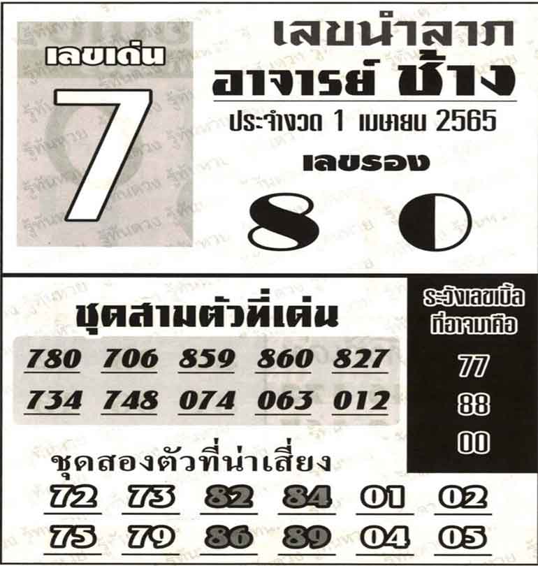 เลขอาจารย์ช้าง1/4/65