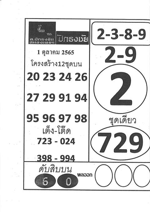 เลขปักธงชัยบน 1/10/65