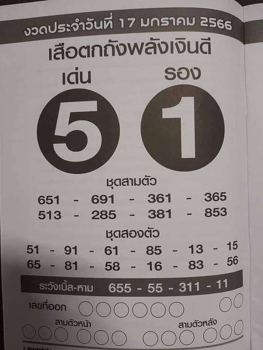 เลขเด็ดเสือตกถังพลังเงินดี 17/1/66